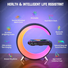 Alarm Clock Bluetooth Speaker Home Soundbar 15W Wireless Charger APP Control RGB Night Light Atmosphere Lamp for Iphone Samsung